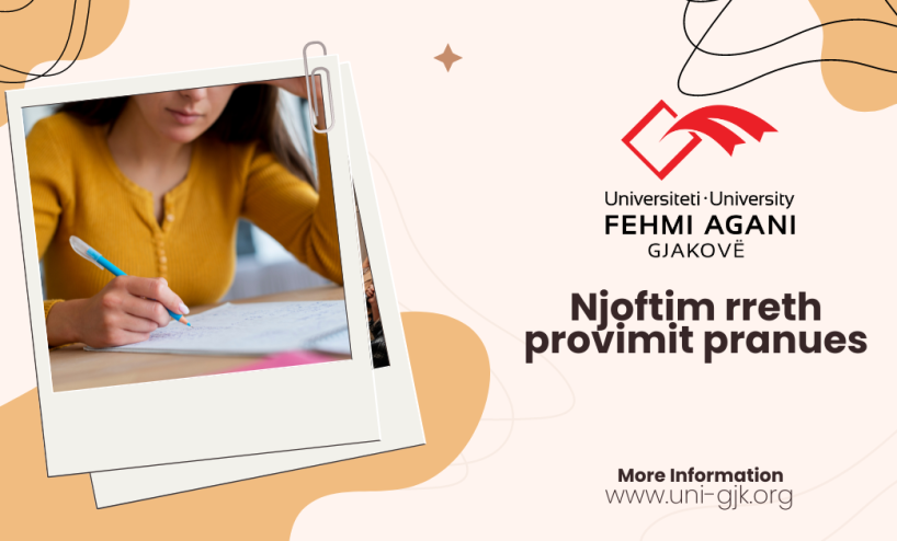 Njoftim rreth provimit pranues për Bachelor dhe Master në UFAGJ